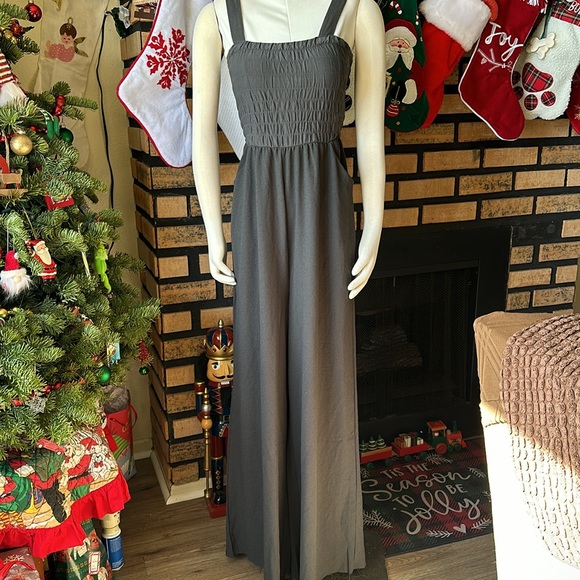Boho Smocked Wide Leg Jumpsuit with Pockets - Picture 2 of 7